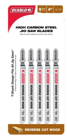 4 in. 10 TPI High Carbon Steel T-Shank Jig Saw Blades for Reverse