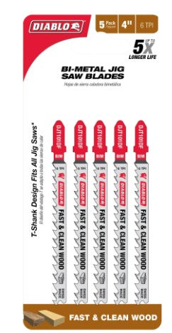 4 in. 6 TPI Bi-Metal T-Shank Jig Saw Blades for Fast Cuts in Woo