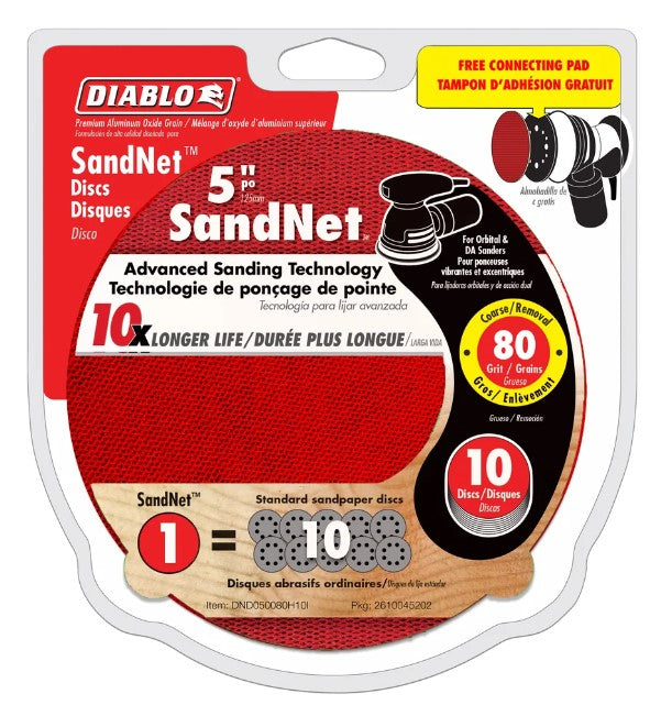 5 in. 80 Grit (Coarse) SandNET Discs with Connection Pad (10-Pa