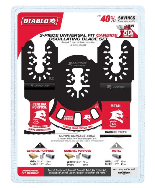 3 pc Universal Fit Carbide Oscillating Blade Set (3-Piece)