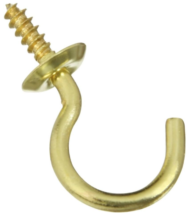 7/8" CUP HOOKS, SOLID BRASS, 5/PK