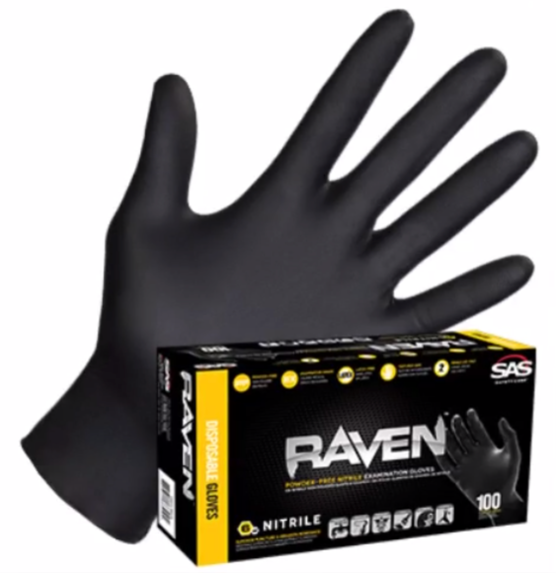 LARGE RAVEN BLACK NITRILE GLOVES [100/BX]