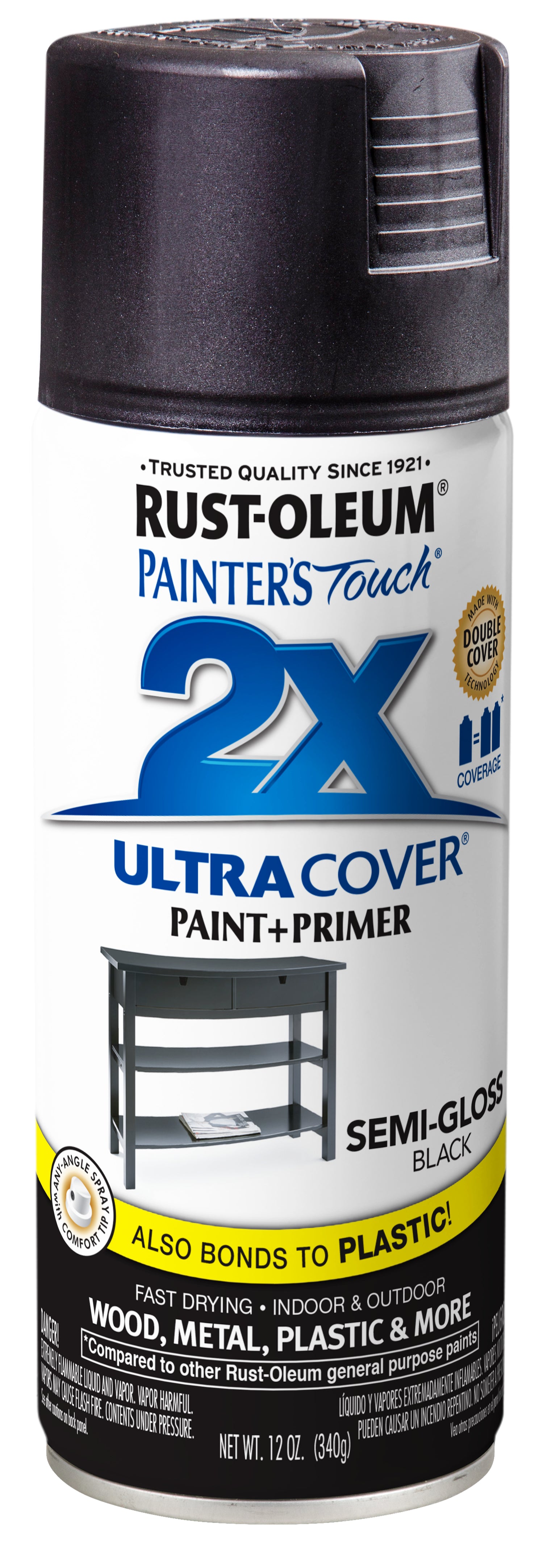 2X ULTRA COVER SPRAY, SEMI GLOSS BLACK, 12oz