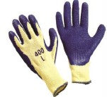 LARGE STRING KNIT GLOVES, BLUE RUBBER COATED PALM