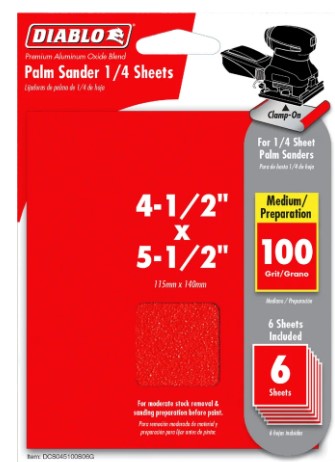 4-1/2 in. x 5-1/2 in. Palm Sander 1/4 Sheet 100 Grit (6-Pack)