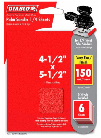 4-1/2 in. x 5-1/2 in. Palm Sander 1/4 Sheet 150 Grit (6-Pack)