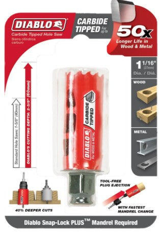 1-1/16 in. (27mm) Carbide-Tipped Wood & Metal Holesaw