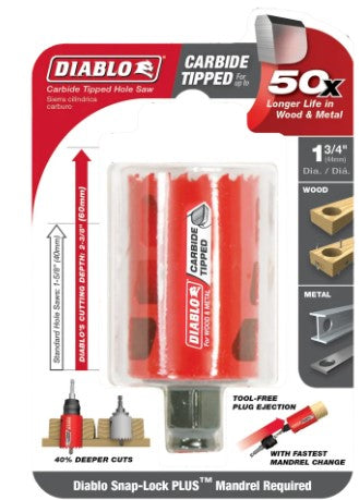 1-3/4 in. (44mm) Carbide-Tipped Wood & Metal Holesaw