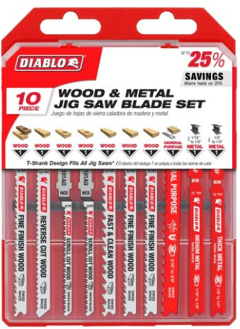 10 pc T-Shank Jig Saw Blade Set for Wood & Metal (10-Piece)