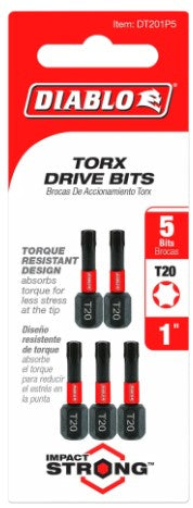 1 in. #20 Torx Drive Bits (5-Pack)