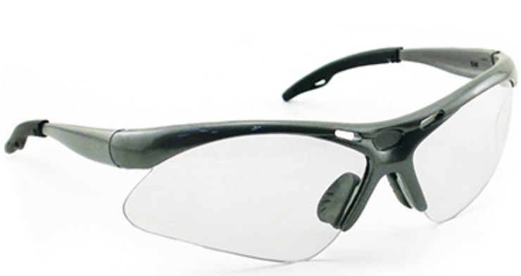 SAFETY GLASSES, BLACK FRAME, CLEAR LENS