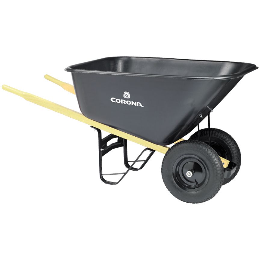 10 CU.FT. POLY WHEELBARROW, WOOD HANDLES, 16" DUAL WHEELS